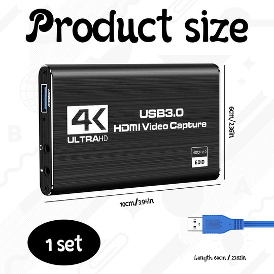 4K HDMI Capture Card,Video Capture Card, USB 3.0 HDMI Video Capturecard Full HD 1080P 60FPS