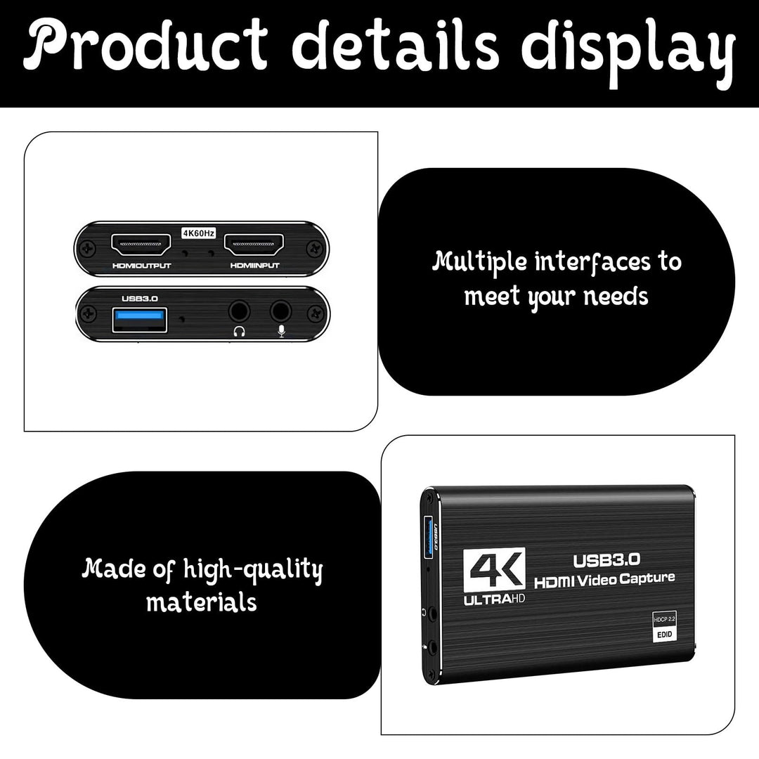 4K HDMI Capture Card,Video Capture Card, USB 3.0 HDMI Video Capturecard Full HD 1080P 60FPS