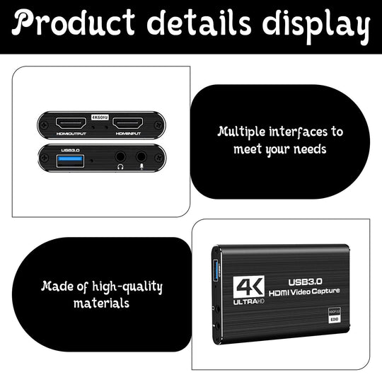 4K HDMI Capture Card,Video Capture Card, USB 3.0 HDMI Video Capturecard Full HD 1080P 60FPS