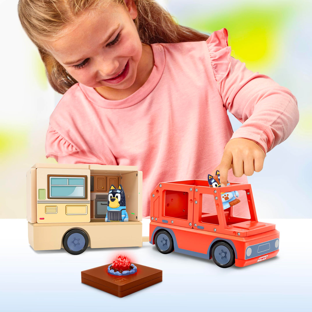 Tile Town Bluey Heeler Camper Magnetic Tile Set with Bluey and Bandit Figures, Magnetic Building Set