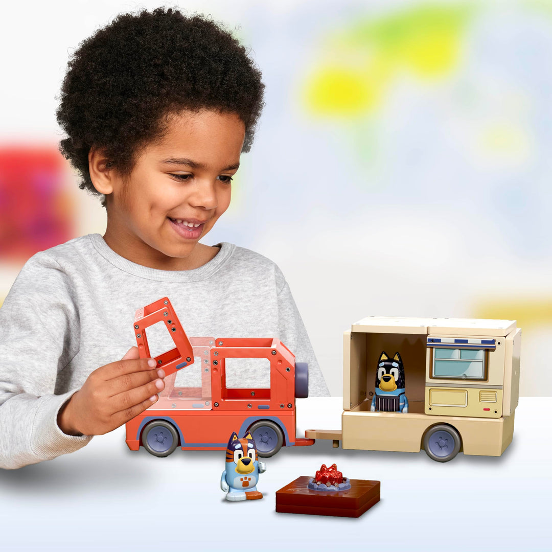 Tile Town Bluey Heeler Camper Magnetic Tile Set with Bluey and Bandit Figures, Magnetic Building Set