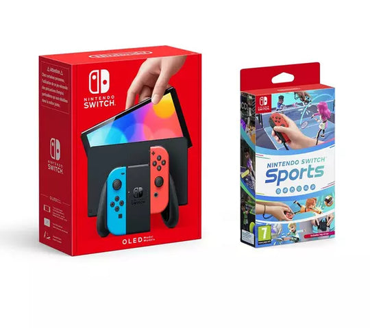 Nintendo Switch OLED &amp; Sports Bundle - Neon Red &amp; Blue