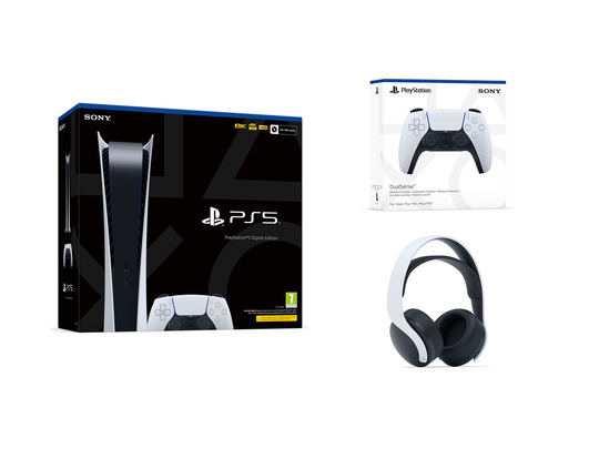 PlayStation 5 Digital Edition + White Pulse 3D Wireless Headset + DualSense White Wireless Controller