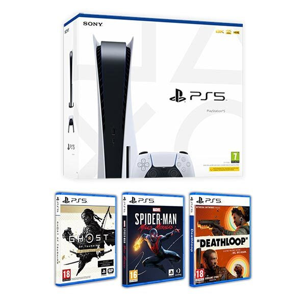 PlayStation 5 Console + Ghost of Tsushima: Director’s Cut + Spider-Man: Miles Morales + Deathloop