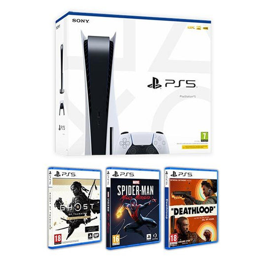 PlayStation 5 Console + Ghost of Tsushima: Director’s Cut + Spider-Man: Miles Morales + Deathloop
