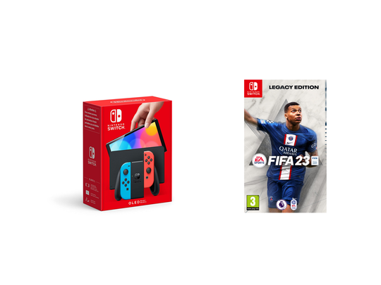 Nintendo Switch (OLED Model) - Neon Blue/Neon Red + FIFA 23