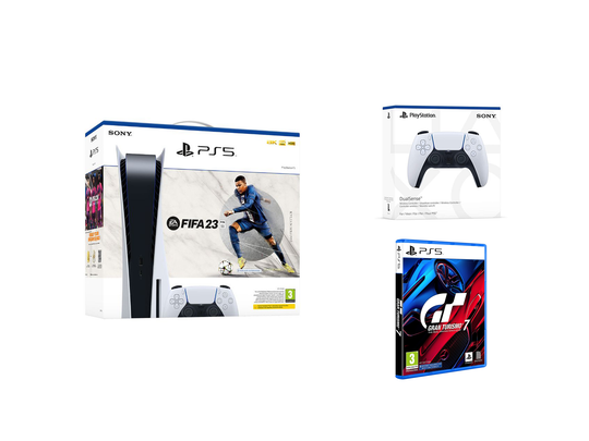 PlayStation 5 Console - FIFA 23 + White DualSense Controller + Gran Turismo 7